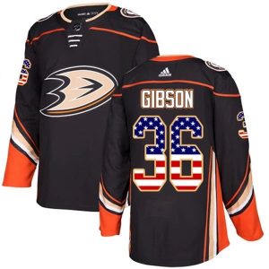 Kinder Anaheim Ducks Eishockey Trikot John Gibson 36 Schwarz USA Flag Fashion Authentic